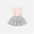 Summer new children's short-sleeved suit printed T-shirt lattice mesh cake skirt girl suit