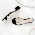 New women's shoes rhinestone pearl transparent word sandals fairy style thick heel open toe slippers