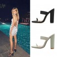 New classic one-word horizontal belt set toe thick heel high heel wild dress half drag female sandals 998