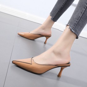 Spring and summer new pointed pointed high-heeled slippers commute wear OL shallow mouth half slippers