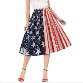 New independent Japanese style women's flag printed elastic waist versatile big swing skirt