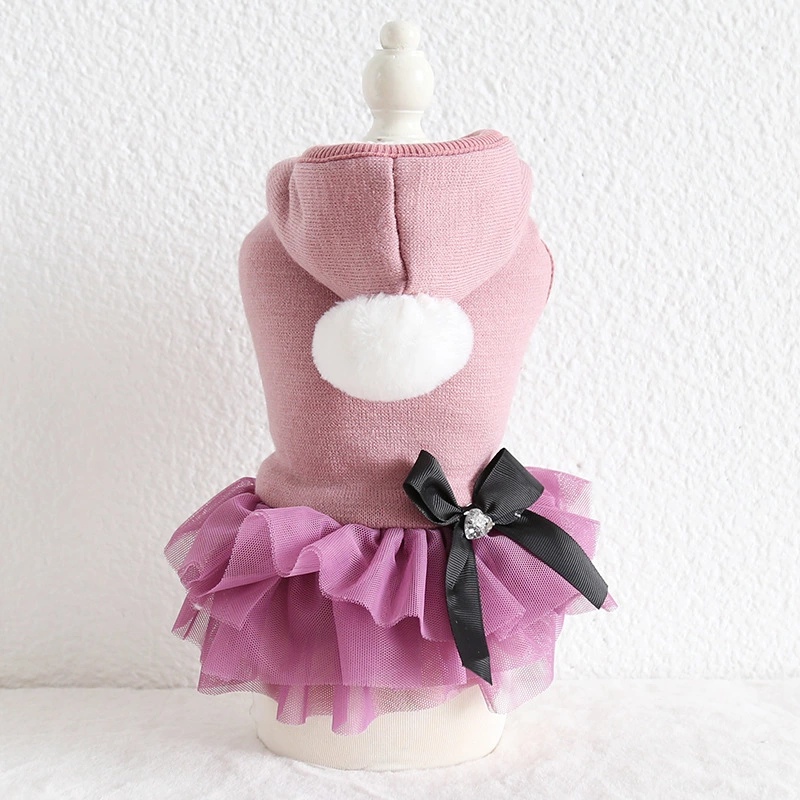 Petstyle autumn and winter new three-color big fur ball hooded skirt pet clothes dog clothing