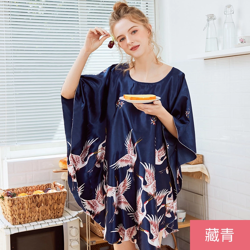 Yaoting large version of silk pajamas ladies summer bat sleeve nightdress female summer plus size home service DP1335
