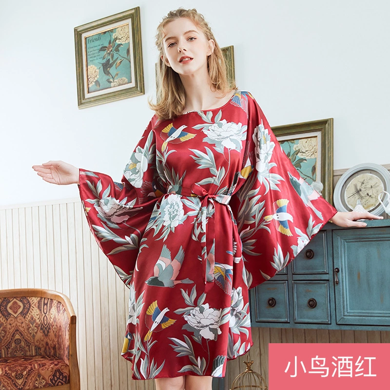 XL Yao Ting silk pajamas ladies summer bat sleeve nightdress female summer plus size home service 7795