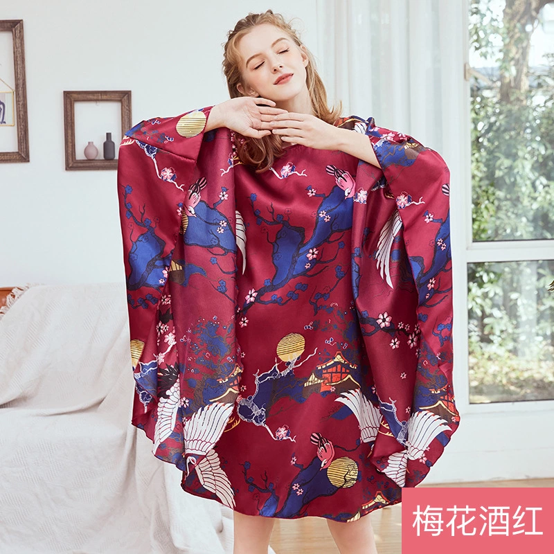 XL Yao Ting silk pajamas ladies summer bat sleeve nightdress female summer plus size home service 7795