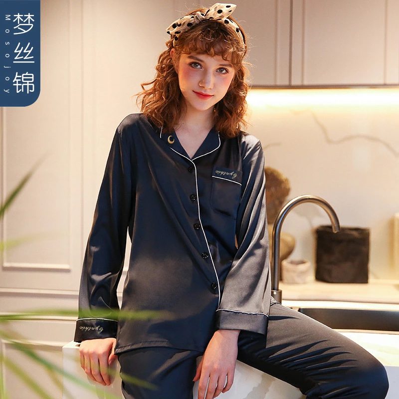New spring and summer autumn male and female couple simulation silk pajamas silk short sleeve shorts home service suit