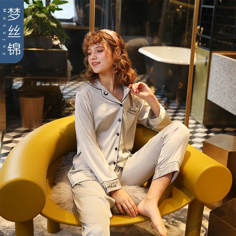 New spring and summer autumn male and female couple simulation silk pajamas silk short sleeve shorts home service suit