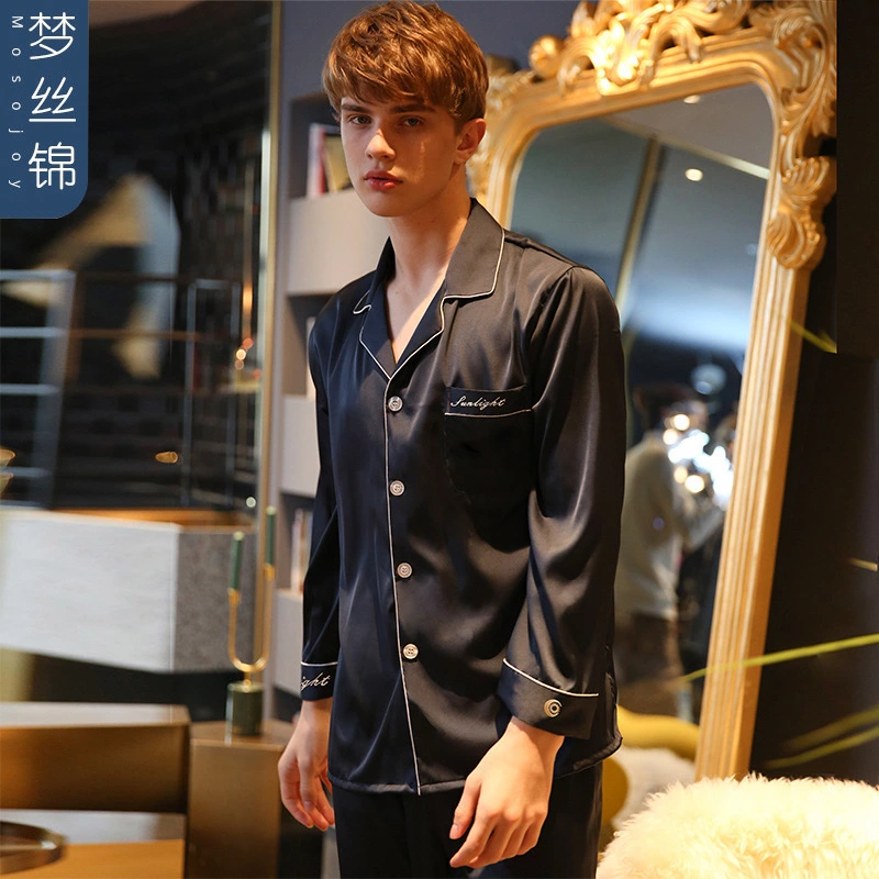 New spring and summer autumn male and female couple simulation silk pajamas silk short sleeve shorts home service suit