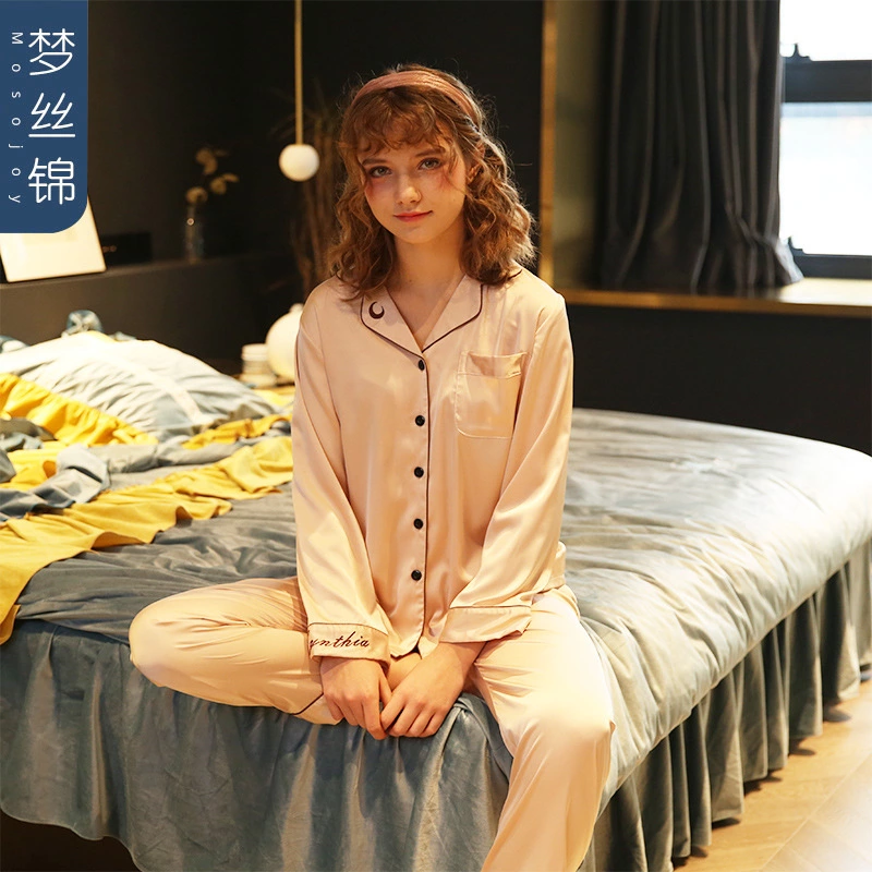New spring and summer autumn male and female couple simulation silk pajamas silk short sleeve shorts home service suit