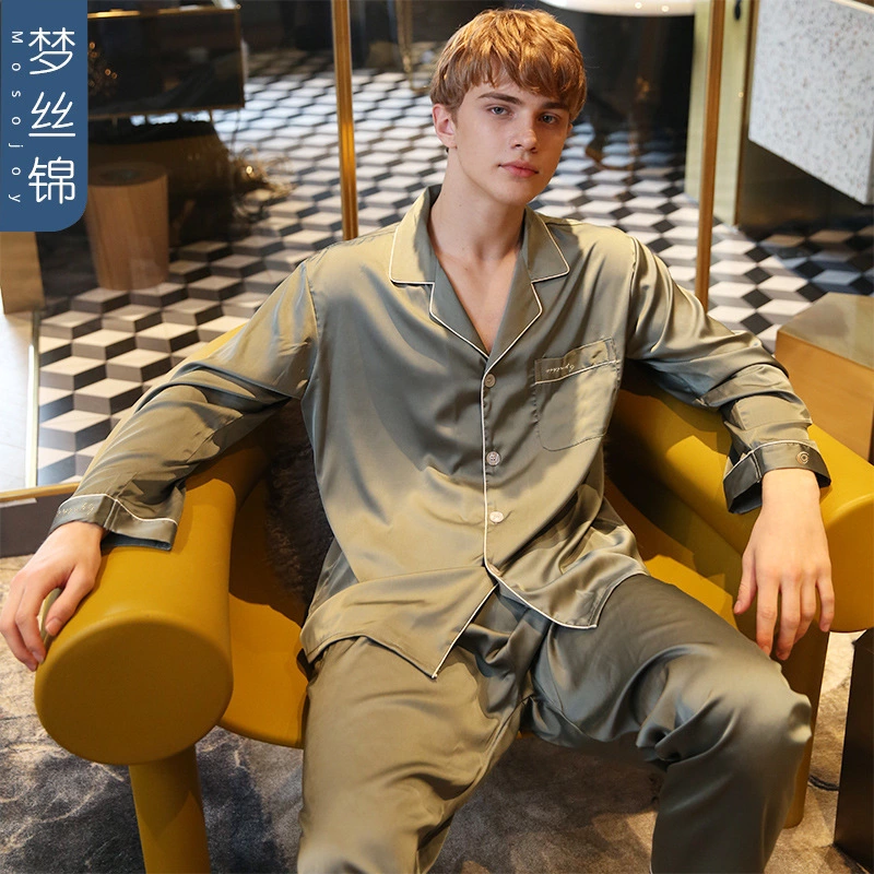 New spring and summer autumn male and female couple simulation silk pajamas silk short sleeve shorts home service suit