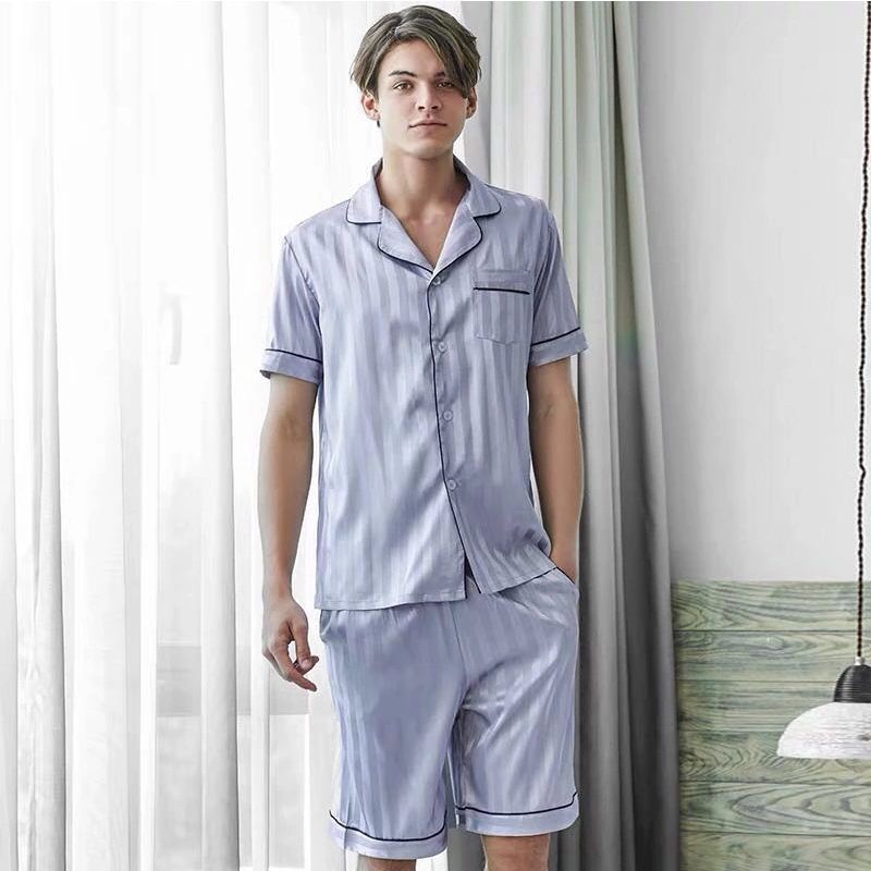 New silk couple pajamas men's summer and spring simulation silk female short sleeve shorts suit Korean version of home service