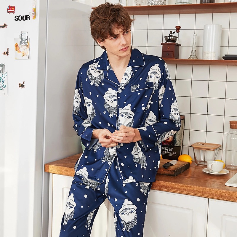 Artificial silk new men's spring and autumn summer long-sleeved trousers home service suit large size cute men's YT