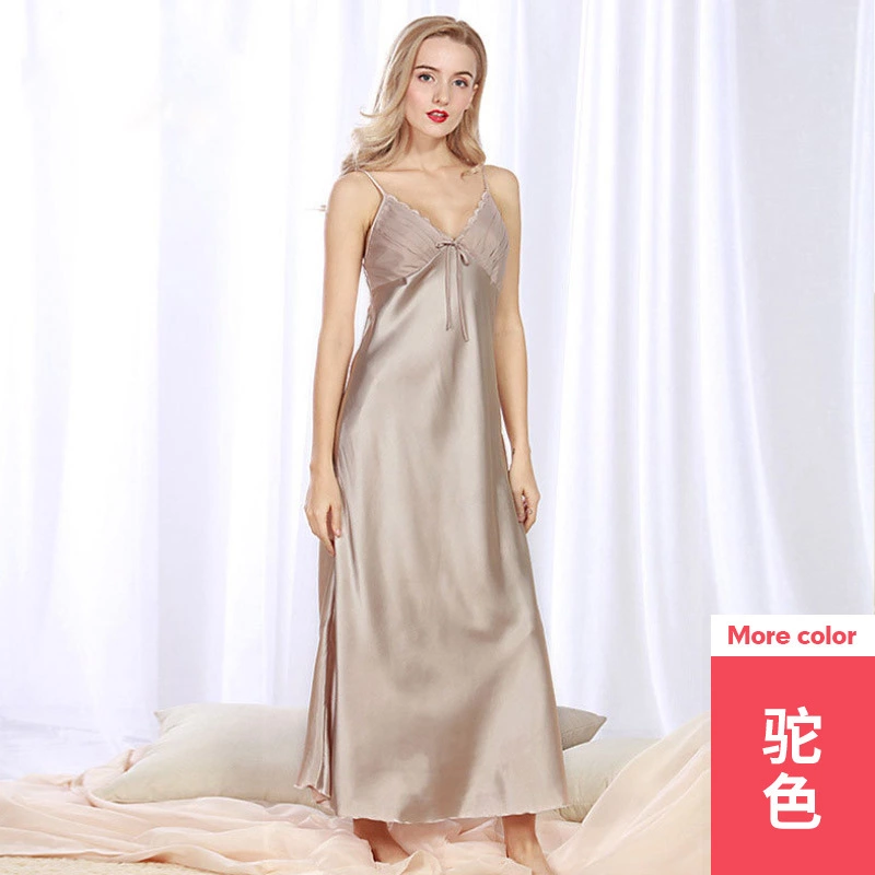 Simulation silk pajamas ladies summer long sexy silk strap nightdress female summer plus size home service batch YT