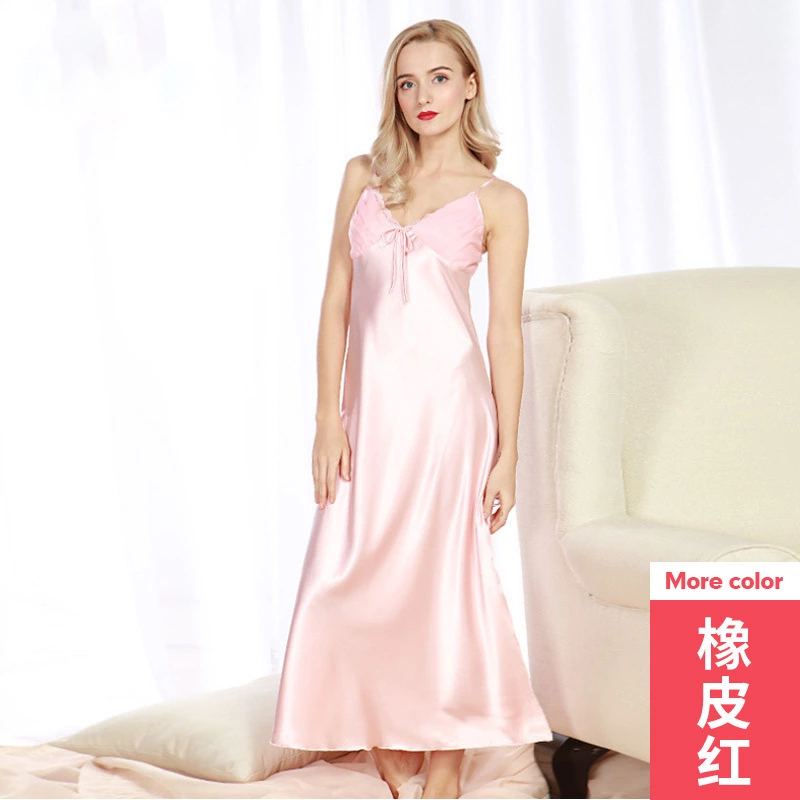 Simulation silk pajamas ladies summer long sexy silk strap nightdress female summer plus size home service batch YT
