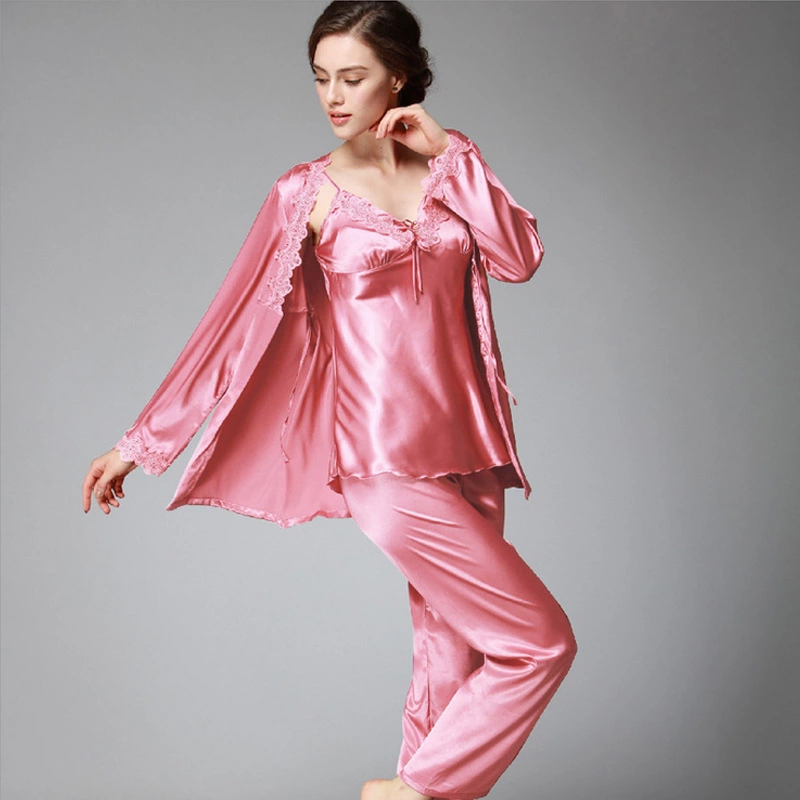 Simulation silk pajamas ladies autumn long-sleeved trousers three-piece suit large size home service summer summer models spring autumn winter YT