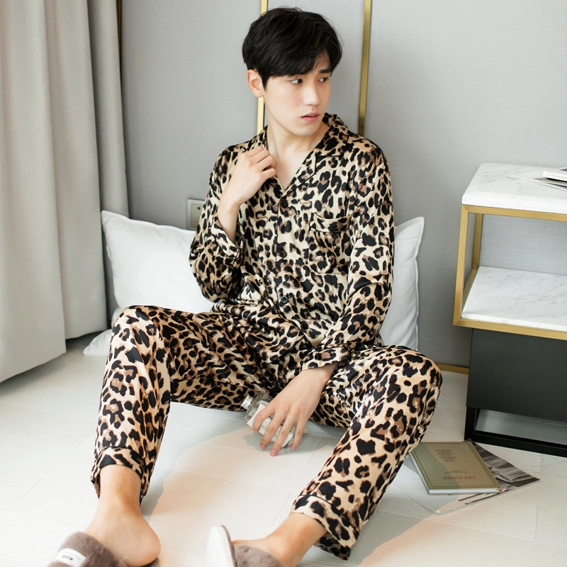 Spring and autumn summer simulation silk sexy couple pajamas suit Korean couple home service plus size pajamas ladies plus size