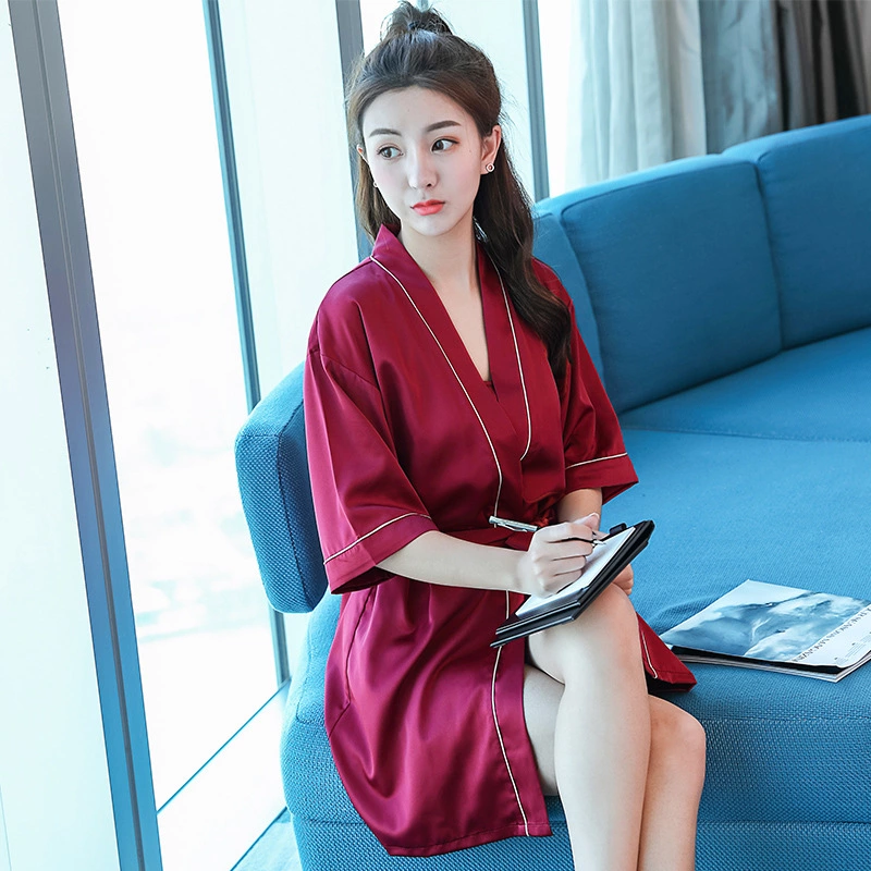 Summer pajamas short-sleeved nightgown shorts thin section simulation silk ladies home service women's suspenders shorts three-piece suit