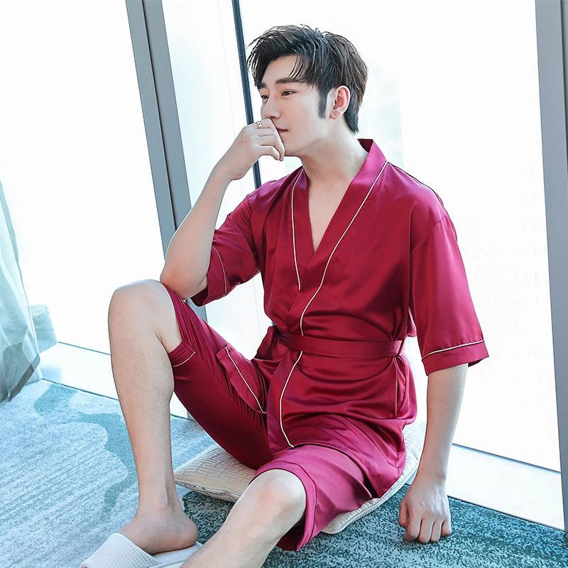 Couple pajamas short-sleeved nightgown shorts thin section simulation silk men and women home service women suspenders three-piece suit