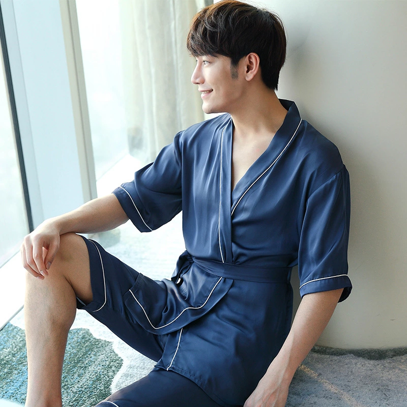 Couple pajamas short-sleeved nightgown shorts thin section simulation silk men and women home service women suspenders three-piece suit