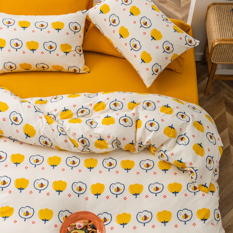 Nordic minimalist knitted cotton bed four-piece set Tianzhu cotton cotton double bed single quilt cover 1.5 / 1.8m bed