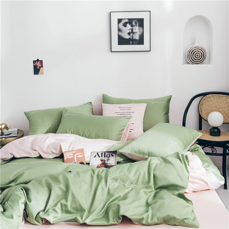 60 pieces of long-staple cotton solid color double fight embroidery four-piece set simple European cotton kit pure cotton bedding