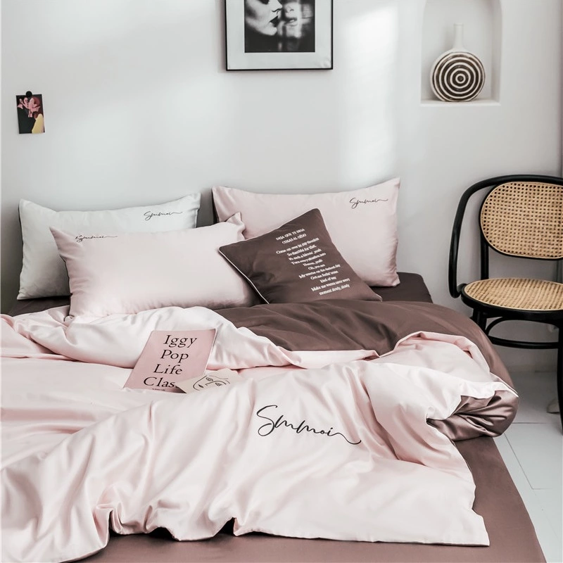 60 pieces of long-staple cotton solid color double fight embroidery four-piece set simple European cotton kit pure cotton bedding