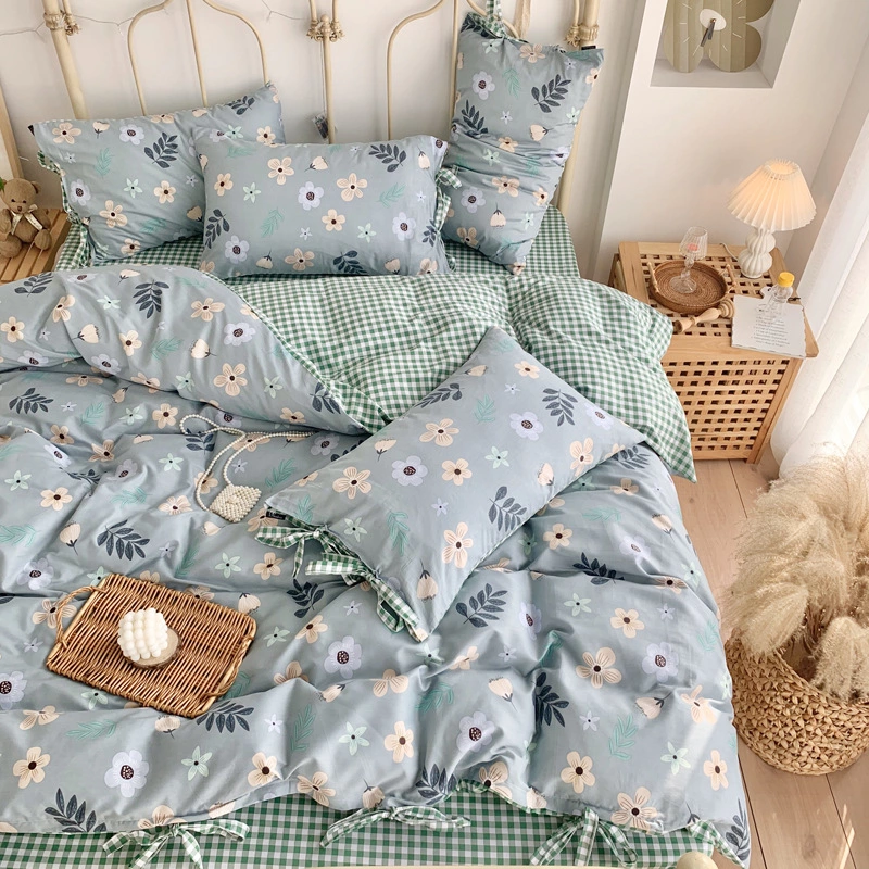 Retro lace girl small floral bed cotton four-piece set of student dormitory three-piece quilt cover