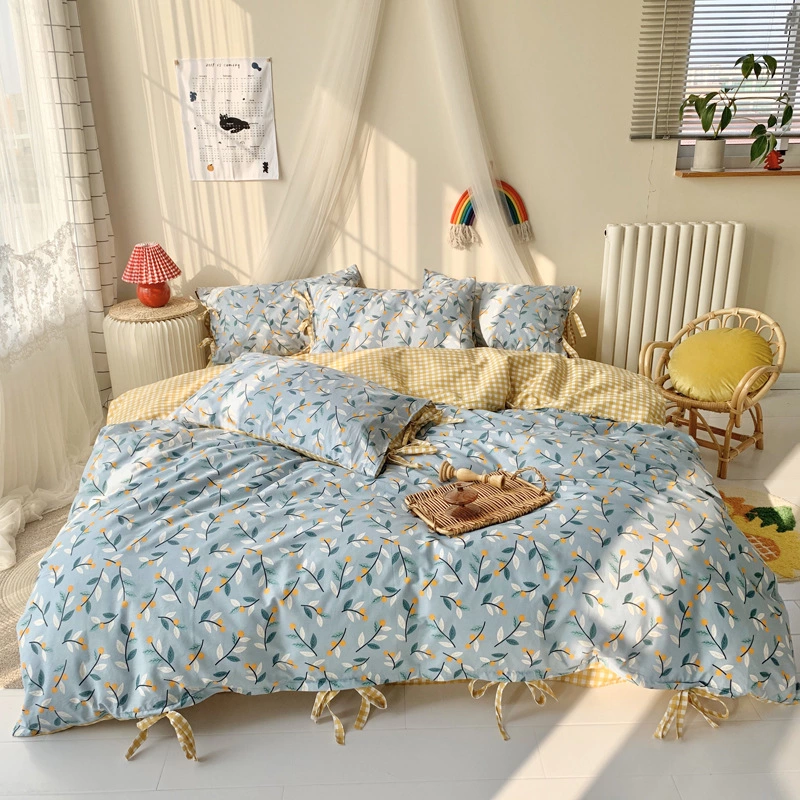 Retro lace girl small floral bed cotton four-piece set of student dormitory three-piece quilt cover