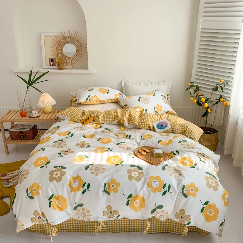 Retro lace girl small floral bed cotton four-piece set of student dormitory three-piece quilt cover