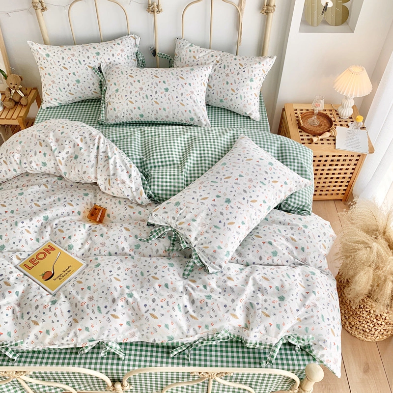 Retro lace girl small floral bed cotton four-piece set of student dormitory three-piece quilt cover