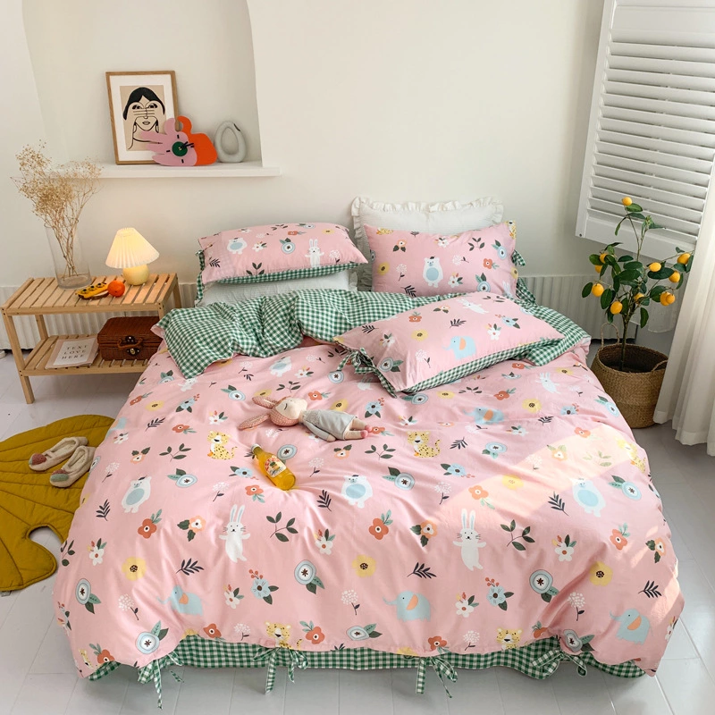 Retro lace girl small floral bed cotton four-piece set of student dormitory three-piece quilt cover