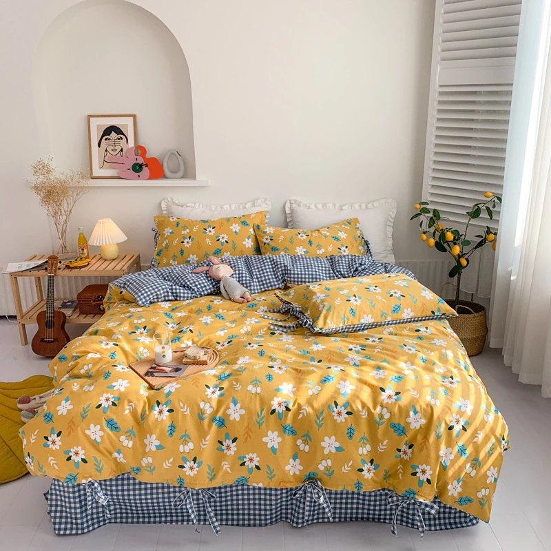 Retro lace girl small floral bed cotton four-piece set of student dormitory three-piece quilt cover