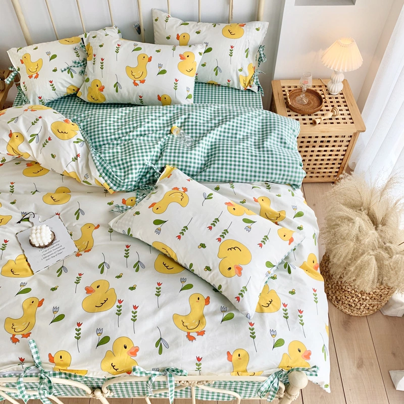 Retro lace girl small floral bed cotton four-piece set of student dormitory three-piece quilt cover