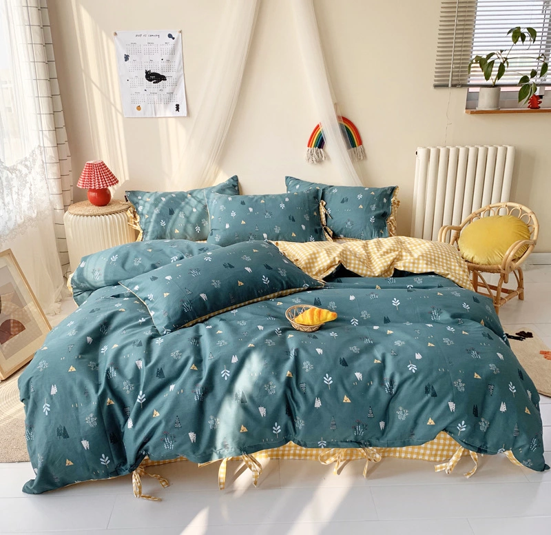 Retro lace girl small floral bed cotton four-piece set of student dormitory three-piece quilt cover