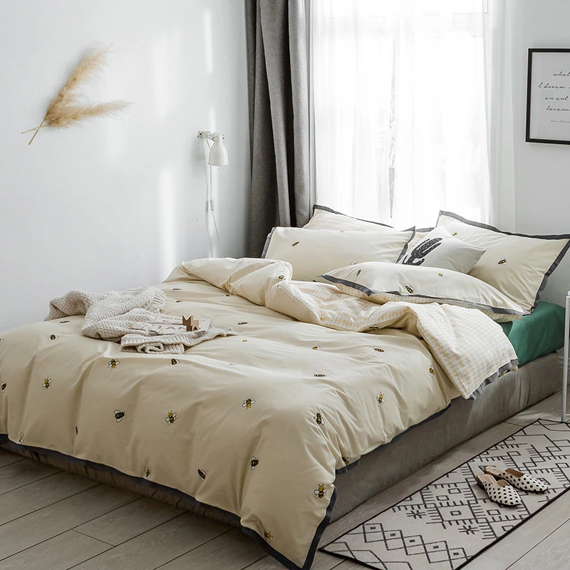 Nordic cotton four-piece printed wide-brimmed cotton American student dormitory literary European quilt bedding