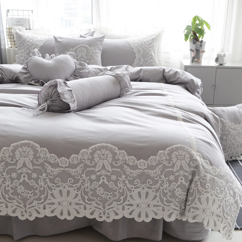 Cotton Korean Princess Princess Skirt Four Piece Suite Solid Color Romantic Lace Quilt Sheet Bedding