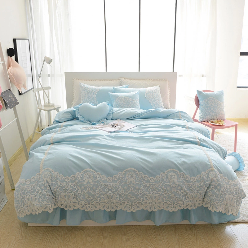 Cotton Korean Princess Princess Skirt Four Piece Suite Solid Color Romantic Lace Quilt Sheet Bedding