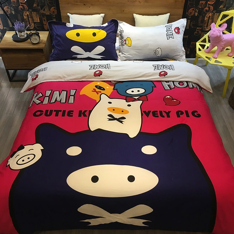 Cartoon tide brand bedding cotton pig printing active fashion cotton four-piece suit