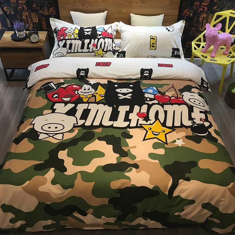 Cartoon tide brand bedding cotton pig printing active fashion cotton four-piece suit