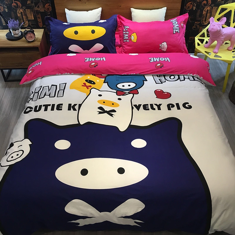 Cartoon tide brand bedding cotton pig printing active fashion cotton four-piece suit