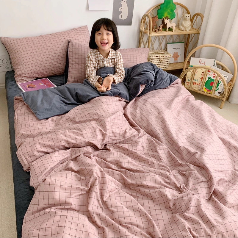 Warm four-piece cotton pure cotton simple crystal coral velvet bed sheet quilt cover bed hat three-piece bedding