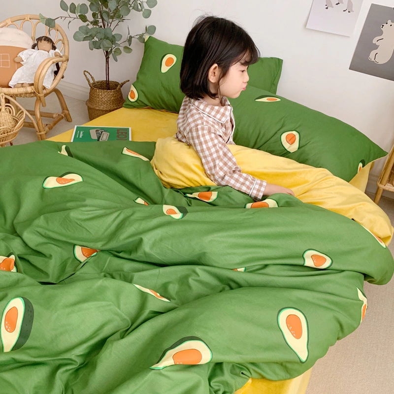 Warm four-piece cotton pure cotton simple crystal coral velvet bed sheet quilt cover bed hat three-piece bedding