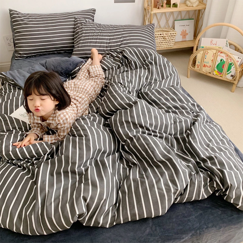 Warm four-piece cotton pure cotton simple crystal coral velvet bed sheet quilt cover bed hat three-piece bedding