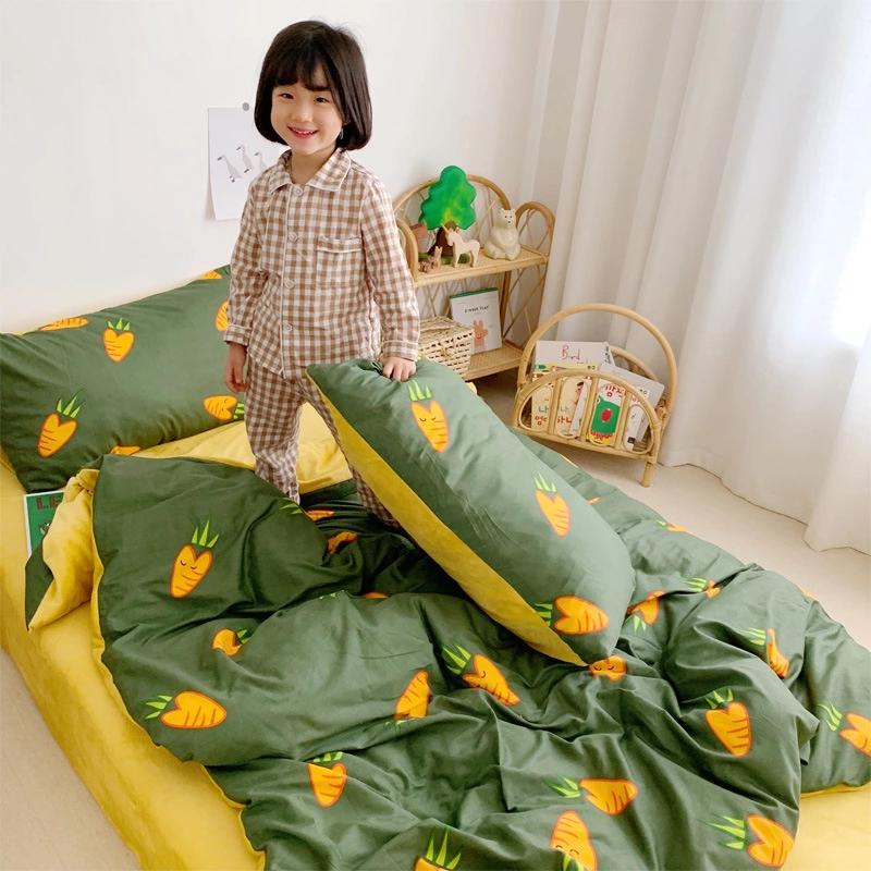 Warm four-piece cotton pure cotton simple crystal coral velvet bed sheet quilt cover bed hat three-piece bedding