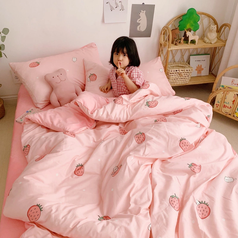 Warm four-piece cotton pure cotton simple crystal coral velvet bed sheet quilt cover bed hat three-piece bedding