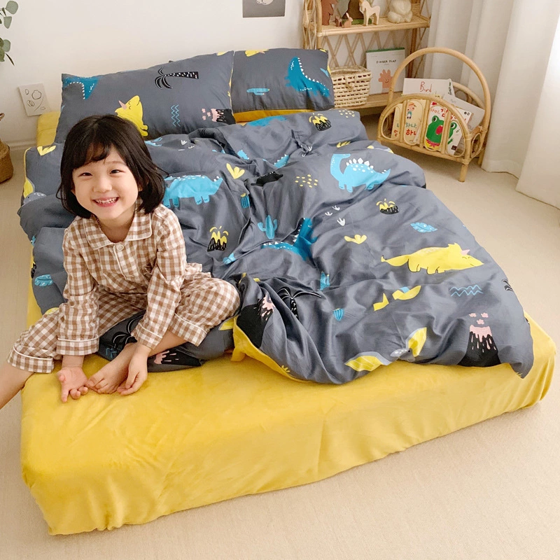 Warm four-piece cotton pure cotton simple crystal coral velvet bed sheet quilt cover bed hat three-piece bedding