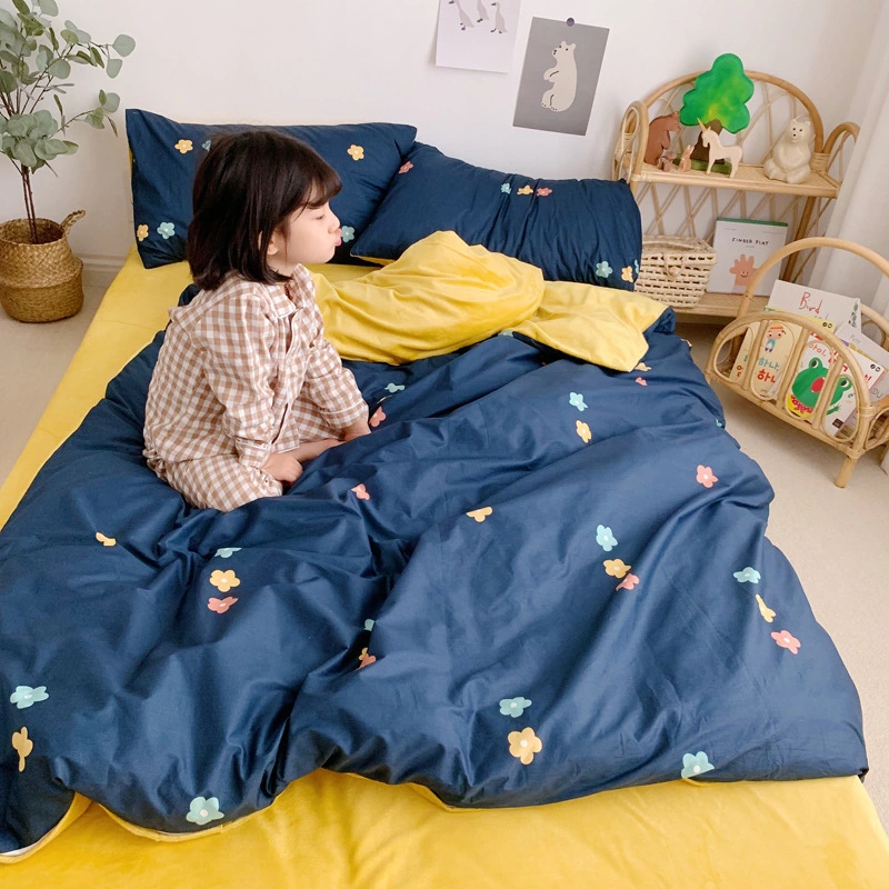 Warm four-piece cotton pure cotton simple crystal coral velvet bed sheet quilt cover bed hat three-piece bedding