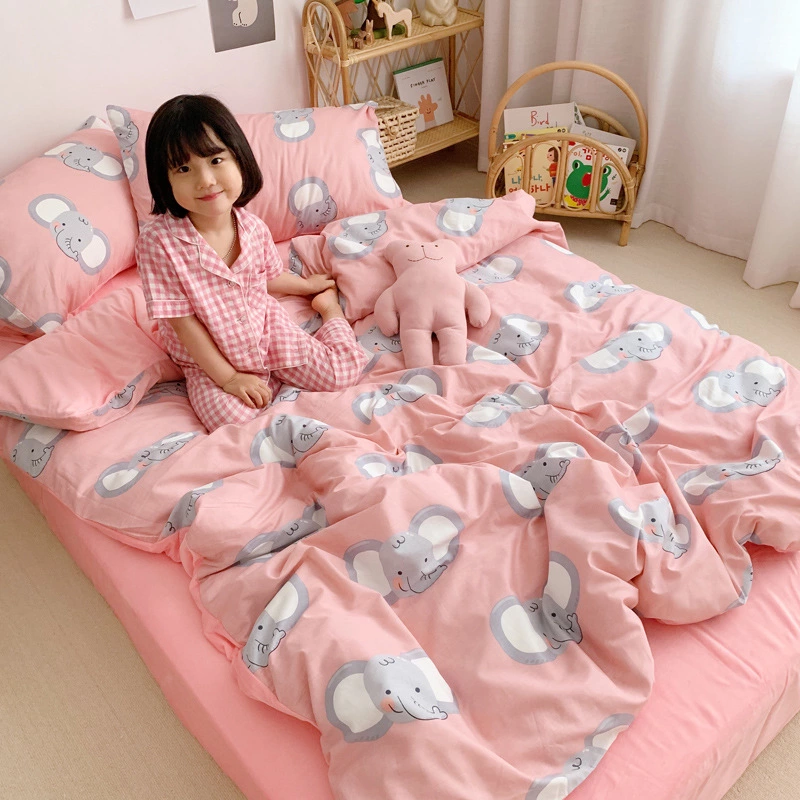 Warm four-piece cotton pure cotton simple crystal coral velvet bed sheet quilt cover bed hat three-piece bedding