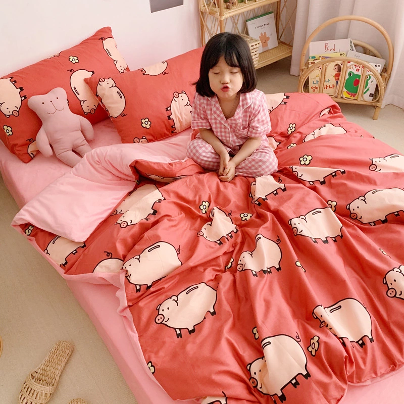 Warm four-piece cotton pure cotton simple crystal coral velvet bed sheet quilt cover bed hat three-piece bedding