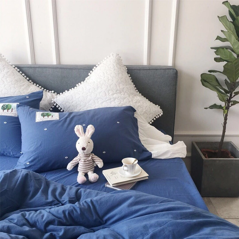 Washed cotton solid color four-piece suit cotton simple double four-piece bedding bed sheet quilt cover